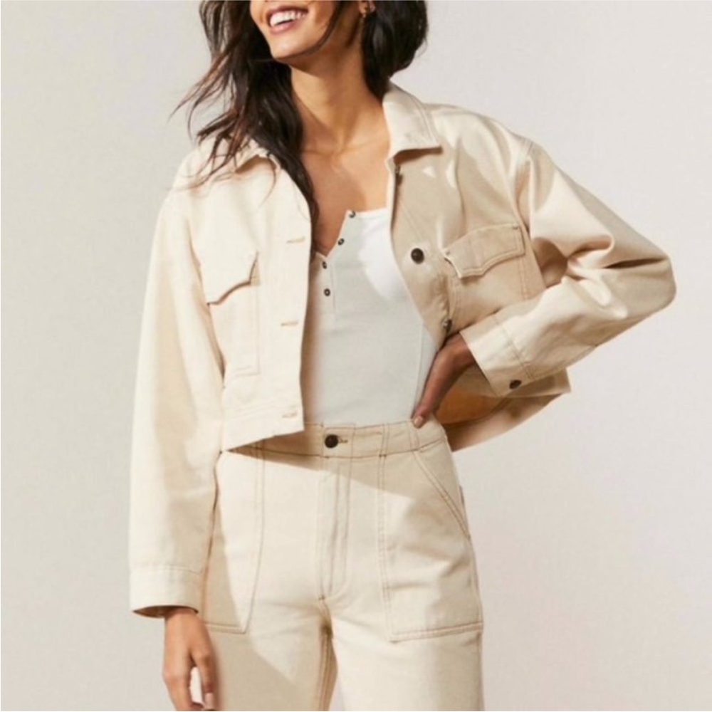 Abercrombie Cream Utility Trucker Jacket
